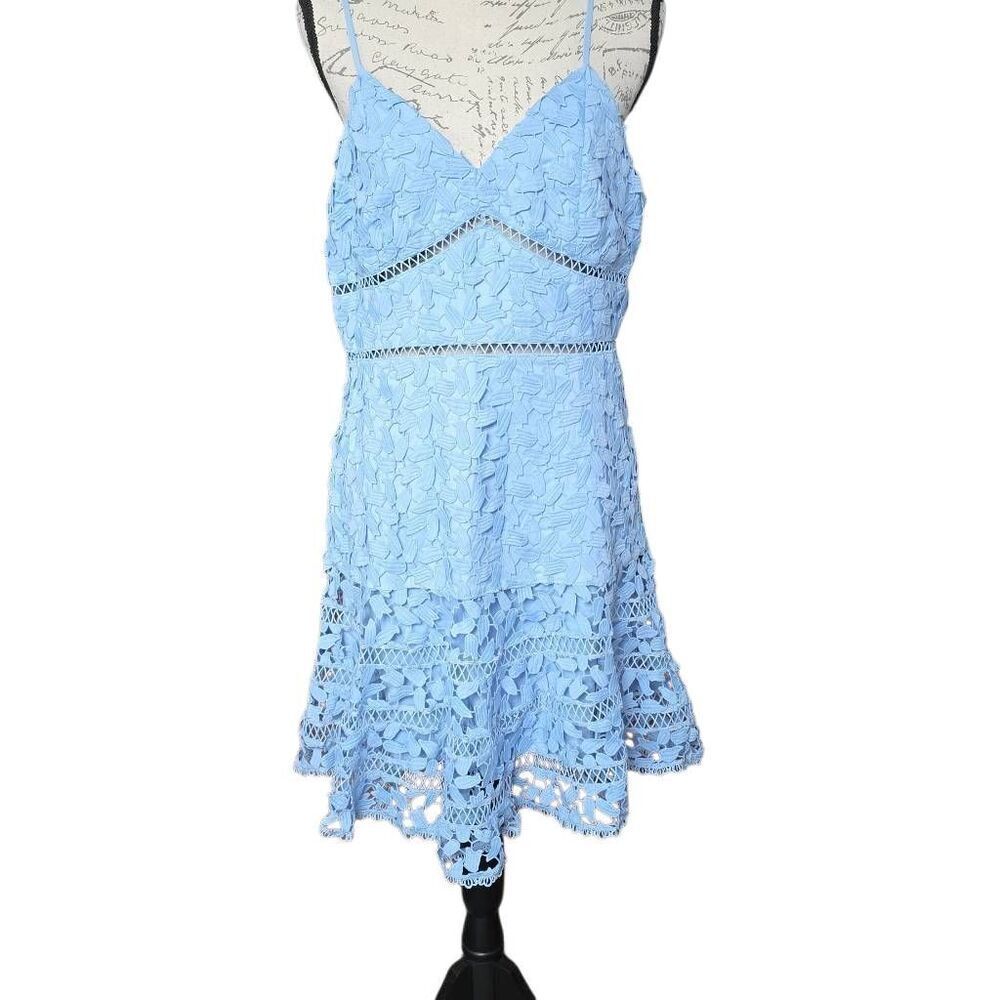 Bardot Women's Size 12 Dusty Blue Crochet Overlay Cami Dress